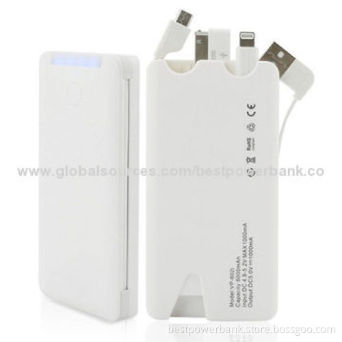 Multifunction Built-in Cable And Adapter 6,000mAh Power Banks, ABS Material With Surface Rubber Oil